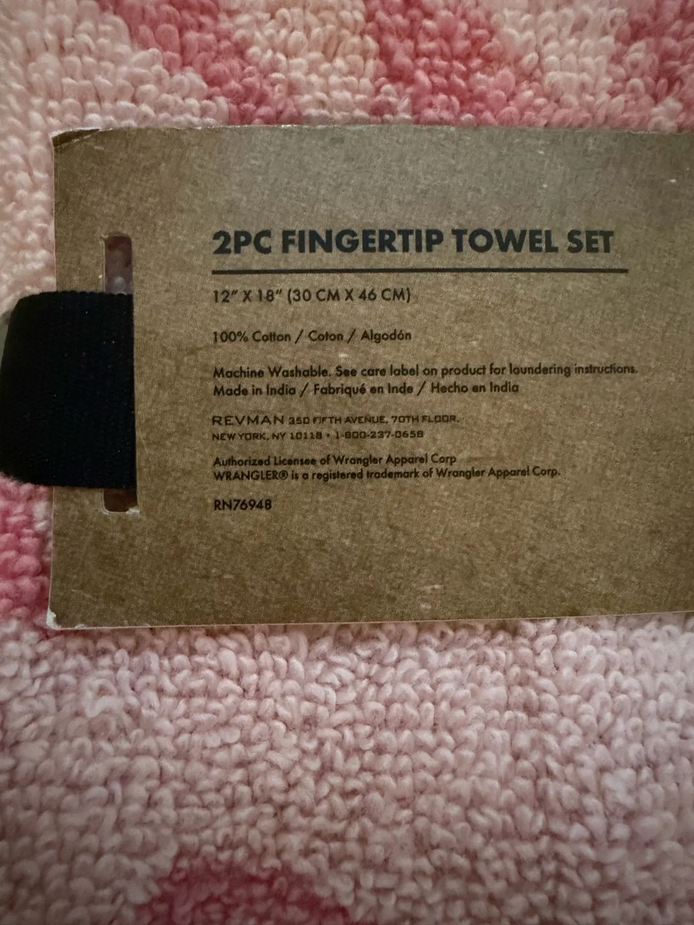 Wrangler Pink Patterned Fingertip Towels - 2pc Set